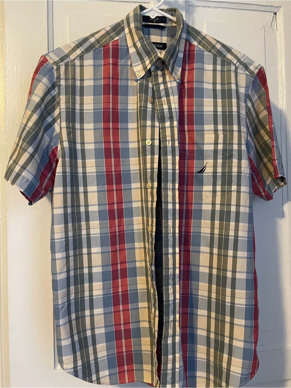 Nautica Men’s Short-Sleeve Plaid Button-Down Shirt - Red, Blue, Green, White
